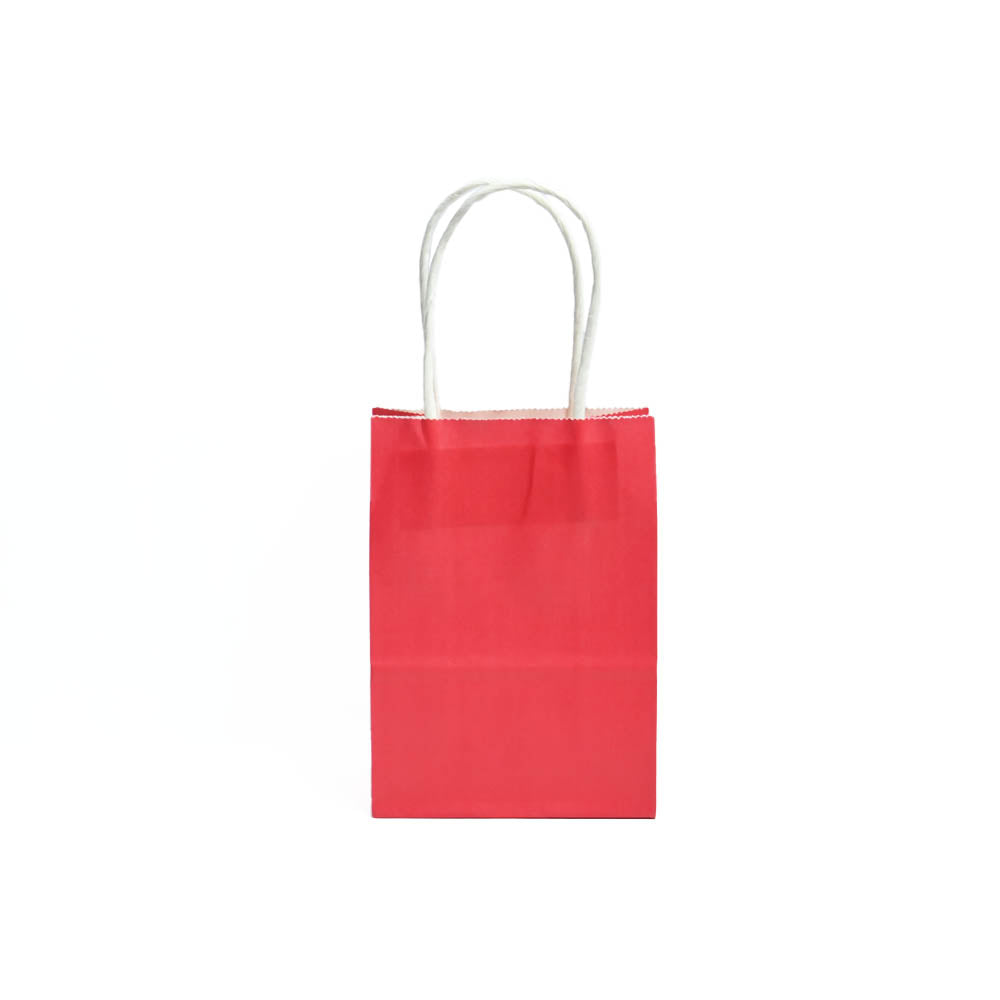12 Bolsas Colores Kraft 11x14x6cm Boutique Cumpleaños con Asa Color: Rojo