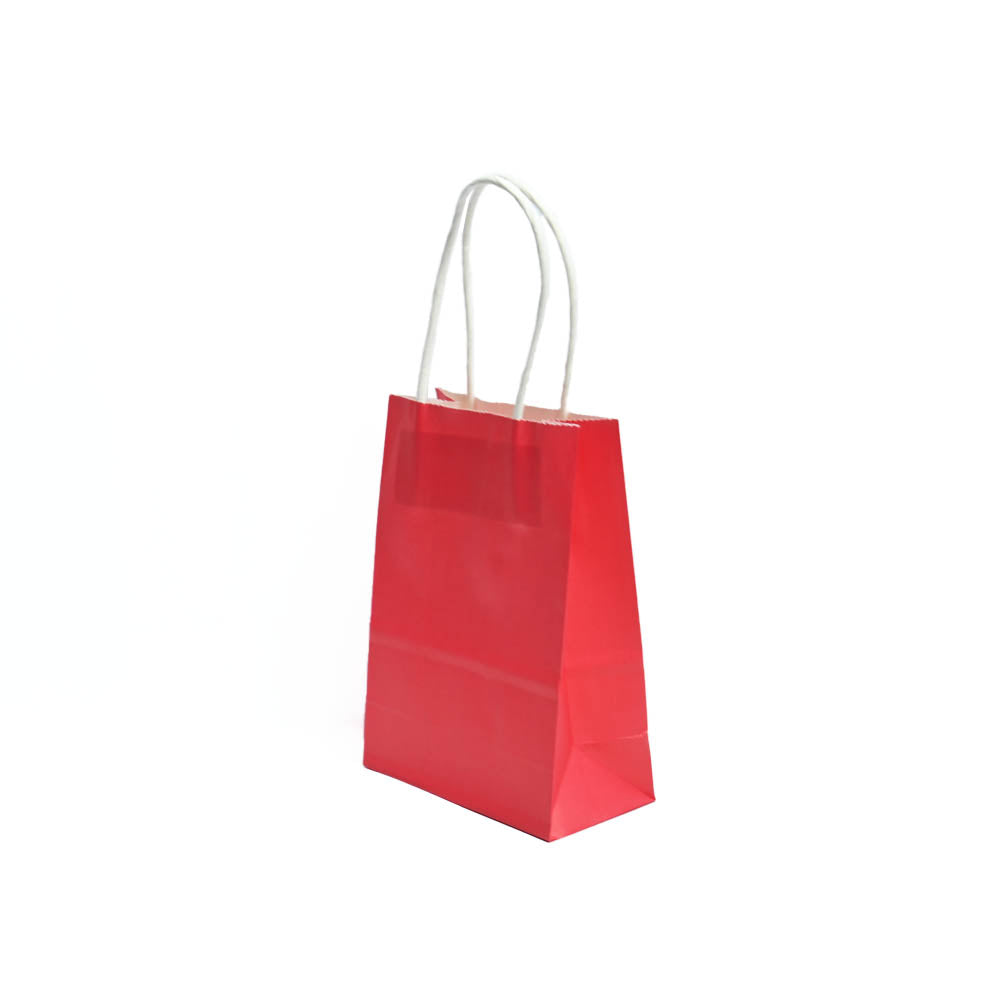 12 Bolsas Colores Kraft 11x14x6cm Boutique Cumpleaños con Asa Color: Rojo