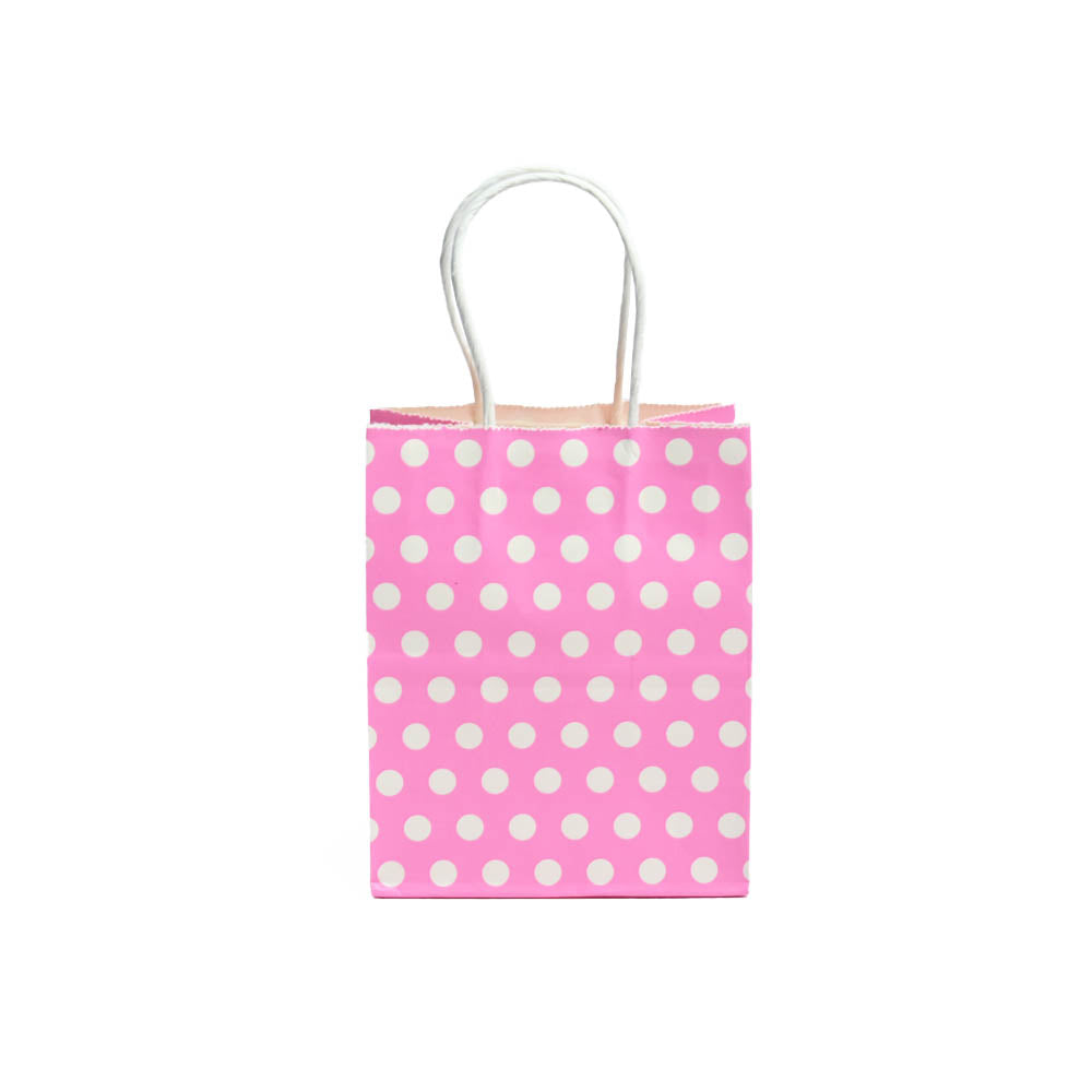 12 Bolsas Colores Kraft 11x14x6cm Boutique Cumpleaños con Asa Color: Rosa con Puntos