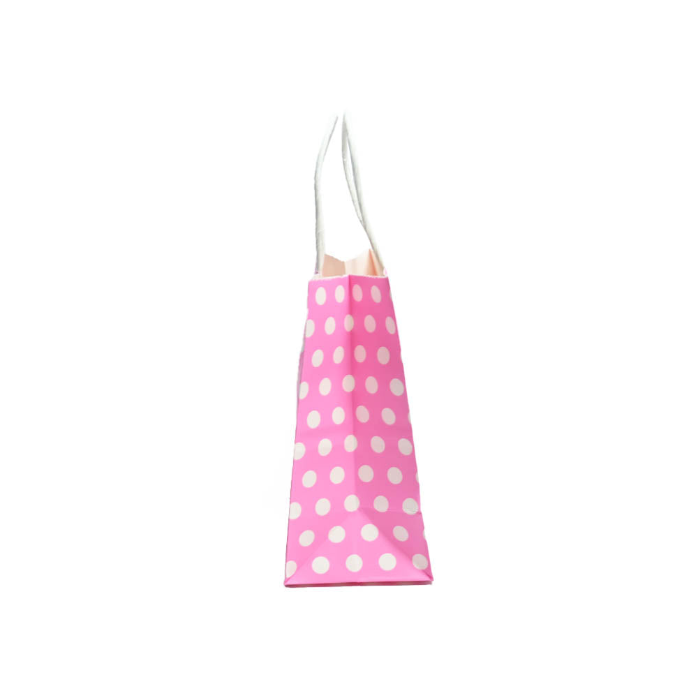 12 Bolsas Colores Kraft 11x14x6cm Boutique Cumpleaños con Asa Color: Rosa con Puntos