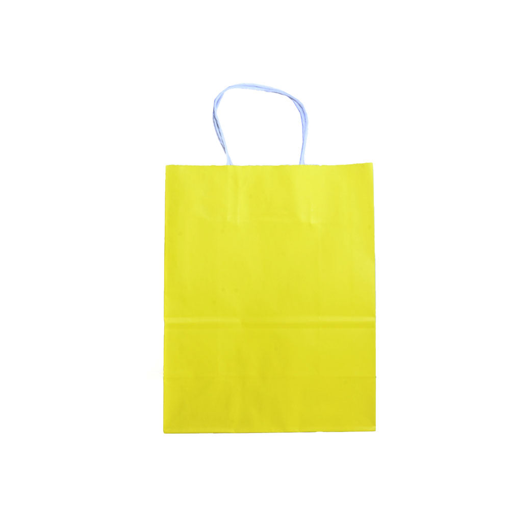 12 Bolsas Colores Kraft 16x21x8cm Boutique Cumpleaños con Asa Color: Amarillo