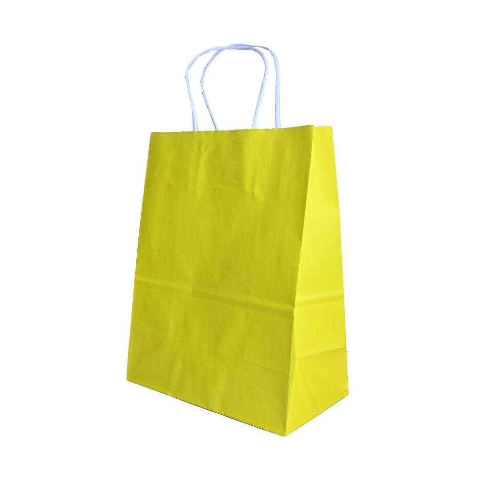 12 Bolsas Colores Kraft 16x21x8cm Boutique Cumpleaños con Asa Color: Amarillo