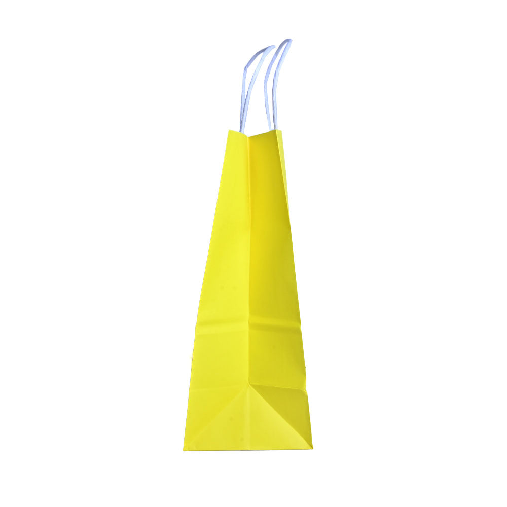 12 Bolsas Colores Kraft 16x21x8cm Boutique Cumpleaños con Asa Color: Amarillo