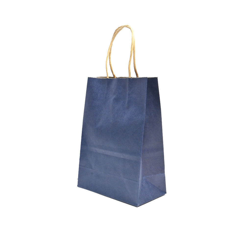 12 Bolsas Colores Kraft 16x21x8cm Boutique Cumpleaños con Asa Color: Azul Marino