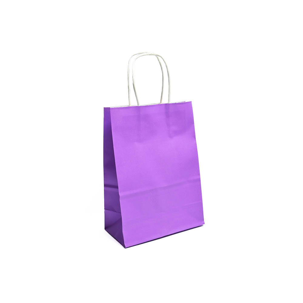 12 Bolsas Colores Kraft 16x21x8cm Boutique Cumpleaños con Asa Color: Lila