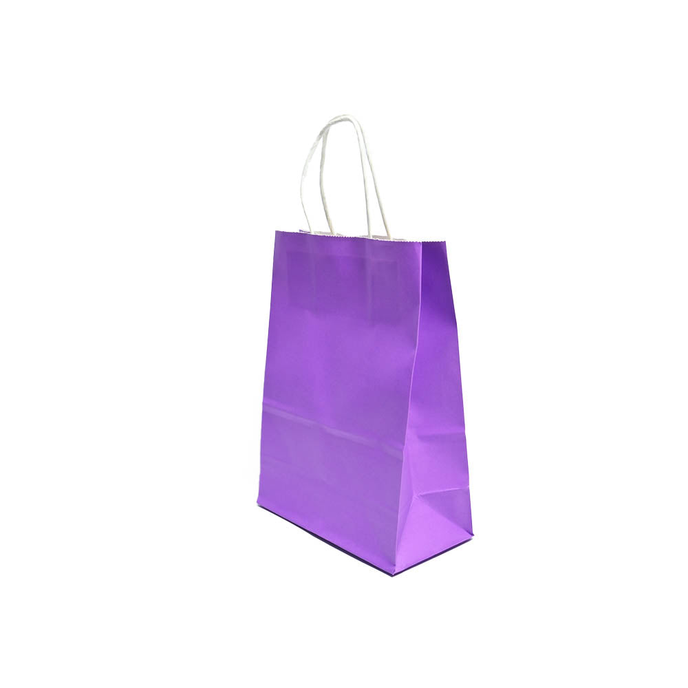 12 Bolsas Colores Kraft 16x21x8cm Boutique Cumpleaños con Asa Color: Lila