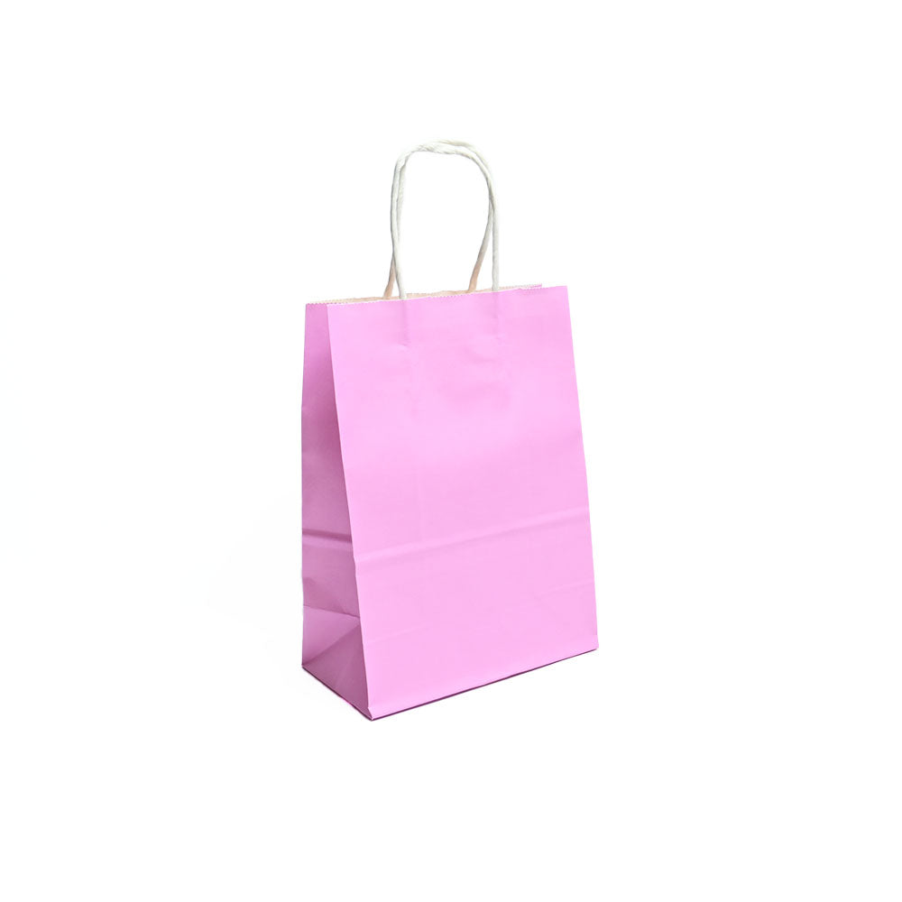 12 Bolsas Colores Kraft 16x21x8cm Boutique Cumpleaños con Asa Color: Rosa