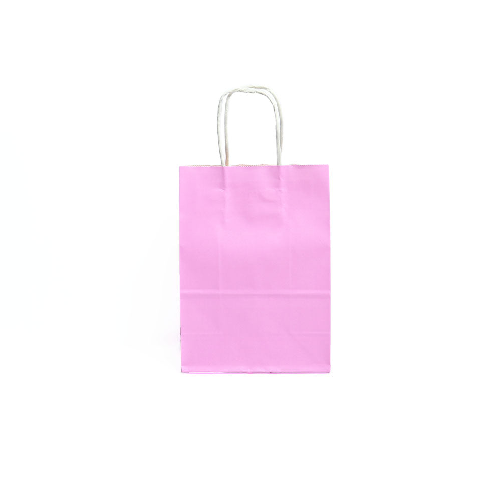 12 Bolsas Colores Kraft 16x21x8cm Boutique Cumpleaños con Asa Color: Rosa