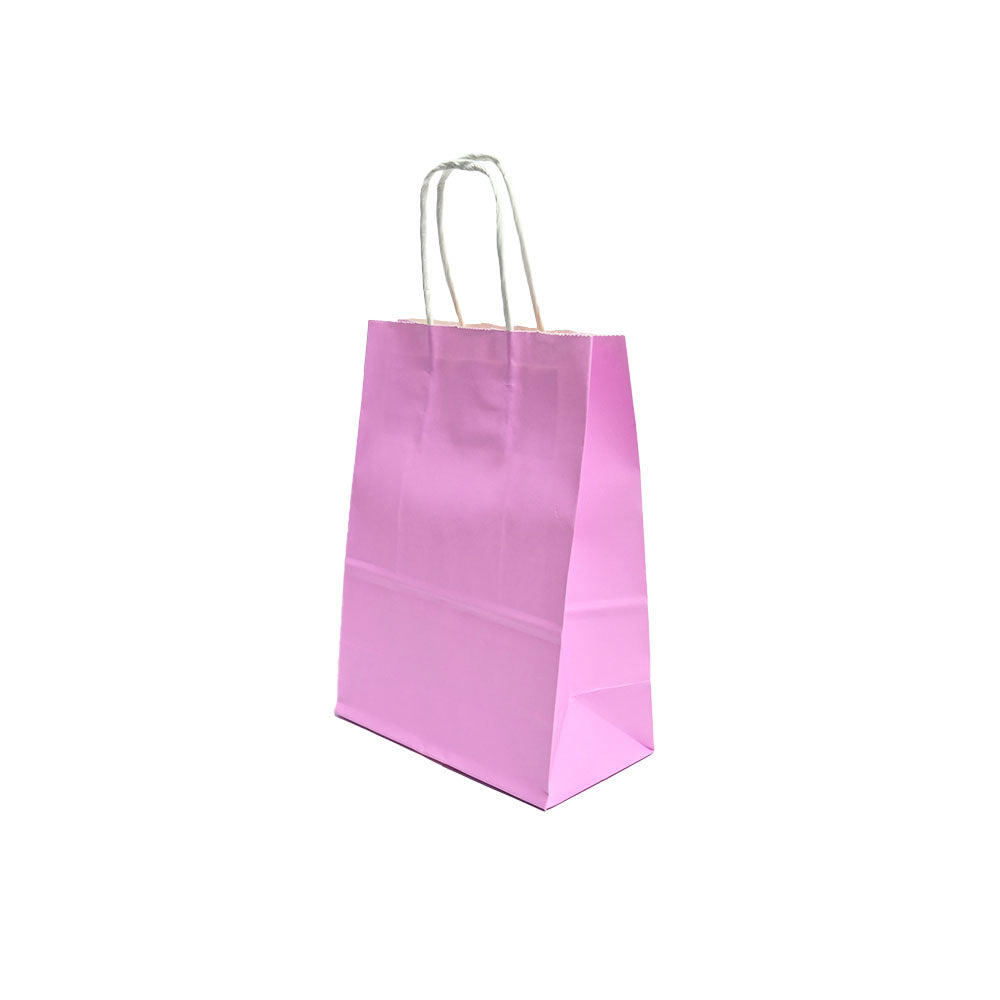 12 Bolsas Colores Kraft 16x21x8cm Boutique Cumpleaños con Asa Color: Rosa