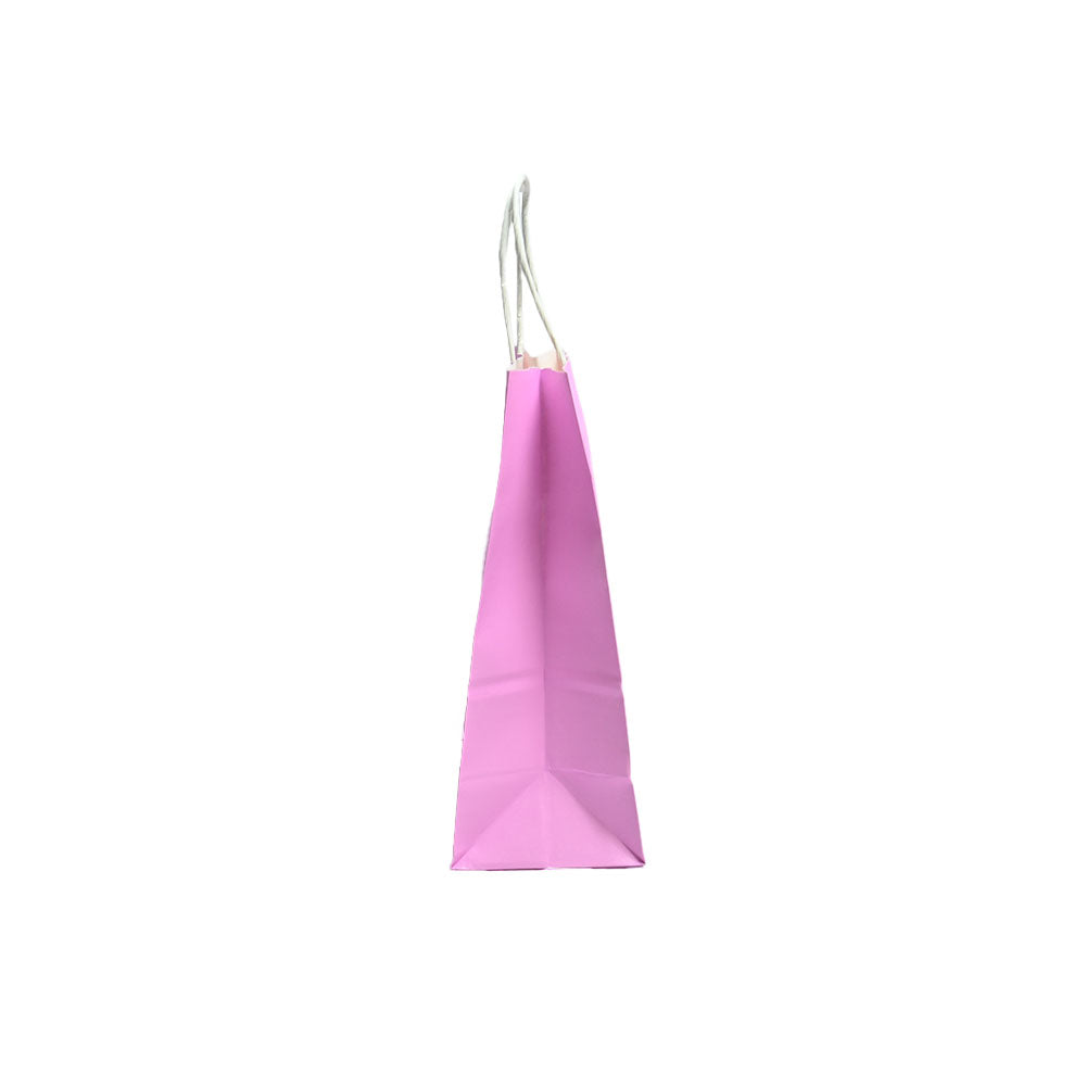 12 Bolsas Colores Kraft 16x21x8cm Boutique Cumpleaños con Asa Color: Rosa