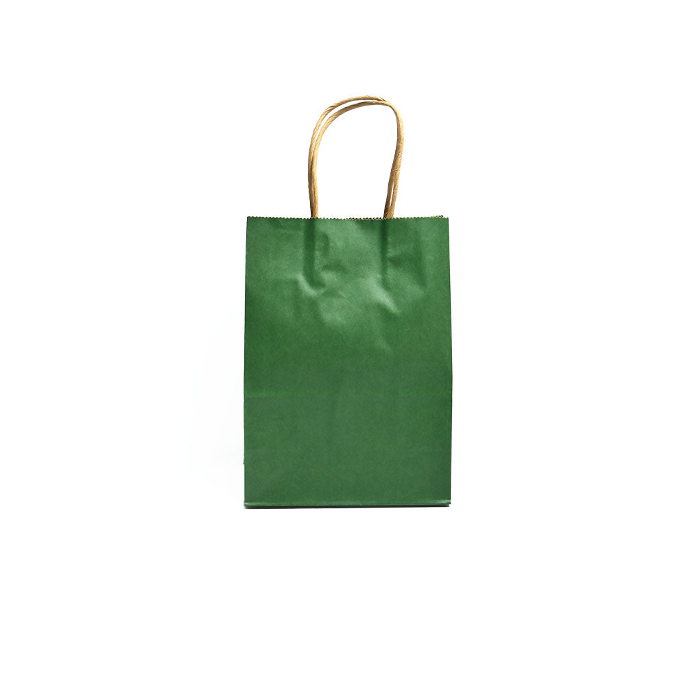 12 Bolsas Colores Kraft 16x21x8cm Boutique Cumpleaños con Asa Color: Verde Oscuro