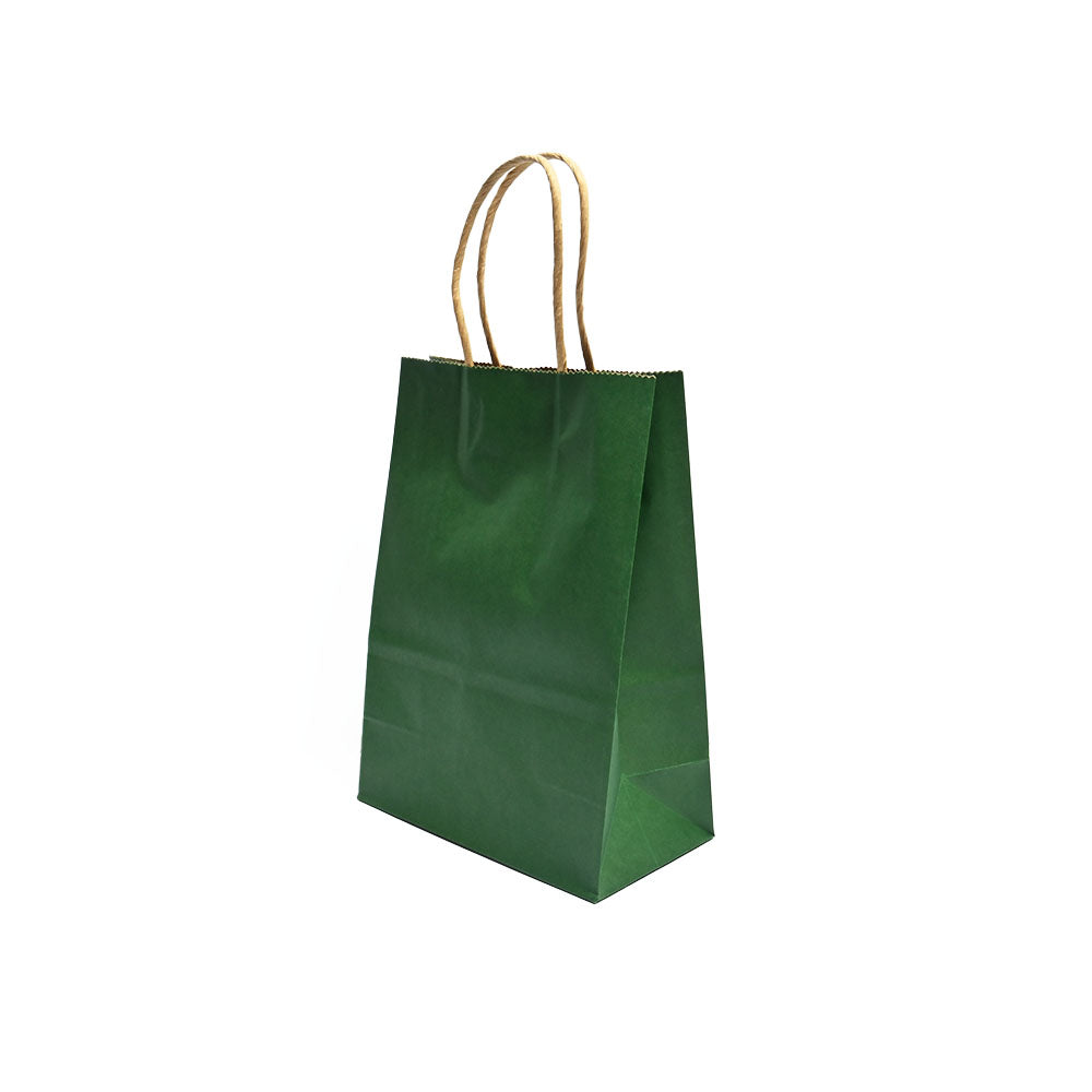 12 Bolsas Colores Kraft 16x21x8cm Boutique Cumpleaños con Asa Color: Verde Oscuro