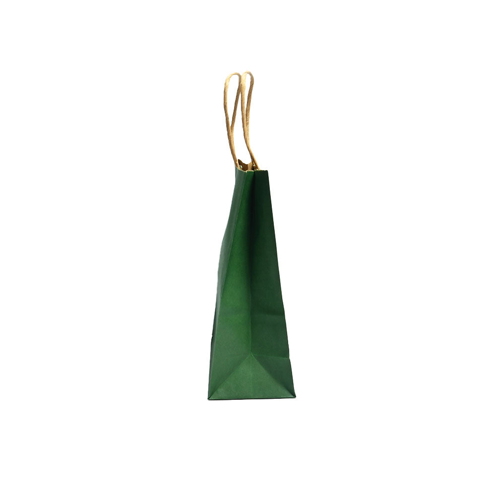 12 Bolsas Colores Kraft 16x21x8cm Boutique Cumpleaños con Asa Color: Verde Oscuro