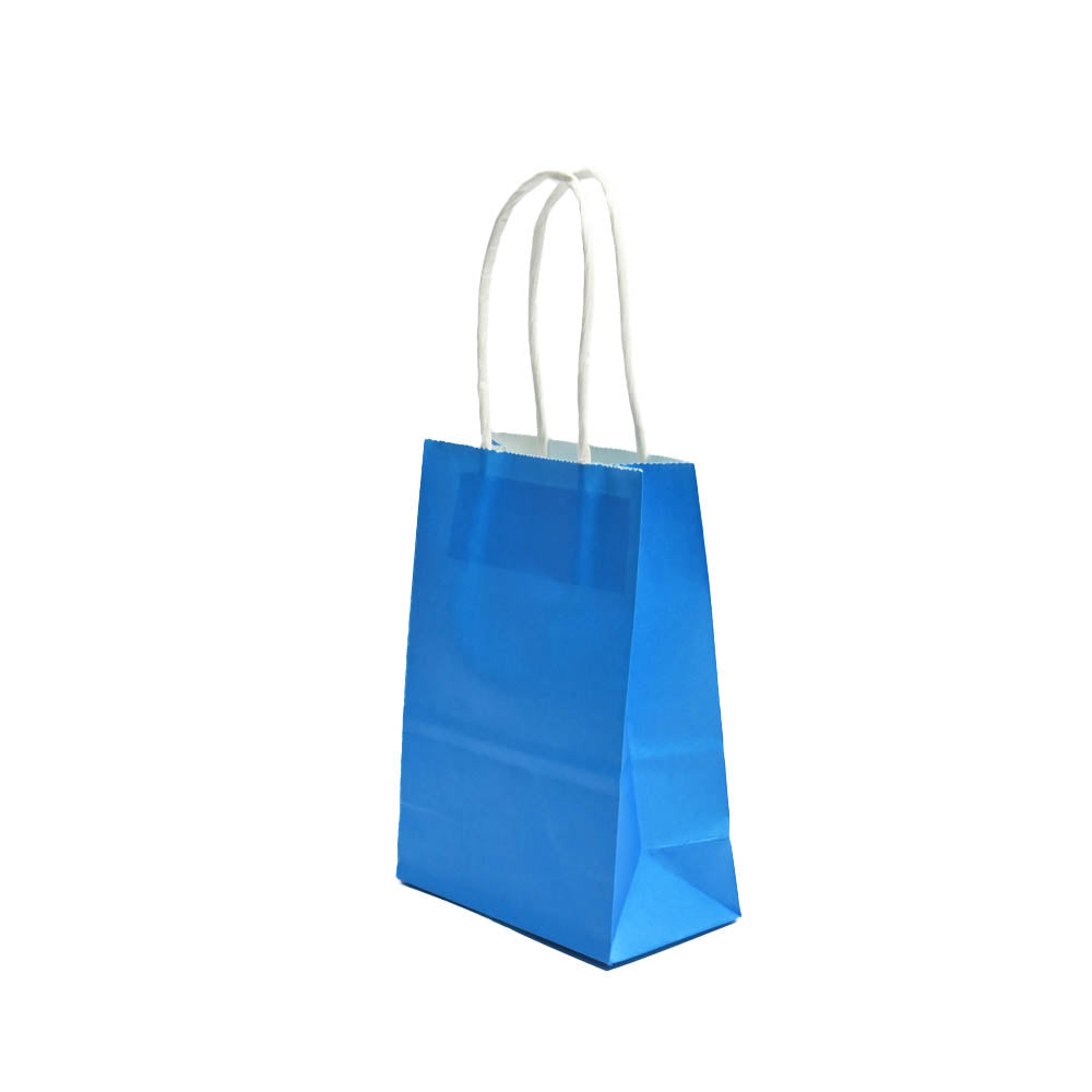 12 Bolsas Colores Kraft 11x14x6cm Boutique Cumpleaños con Asa Color: Azul
