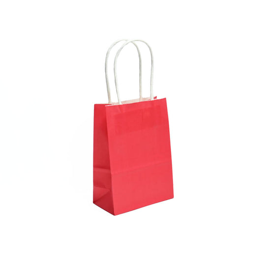 12 Bolsas Colores Kraft 11x14x6cm Boutique Cumpleaños con Asa Color: Rojo