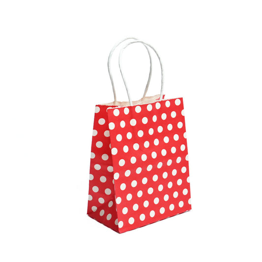 12 Bolsas Colores Kraft 11x14x6cm Boutique Cumpleaños con Asa Color: Rojo con Puntos