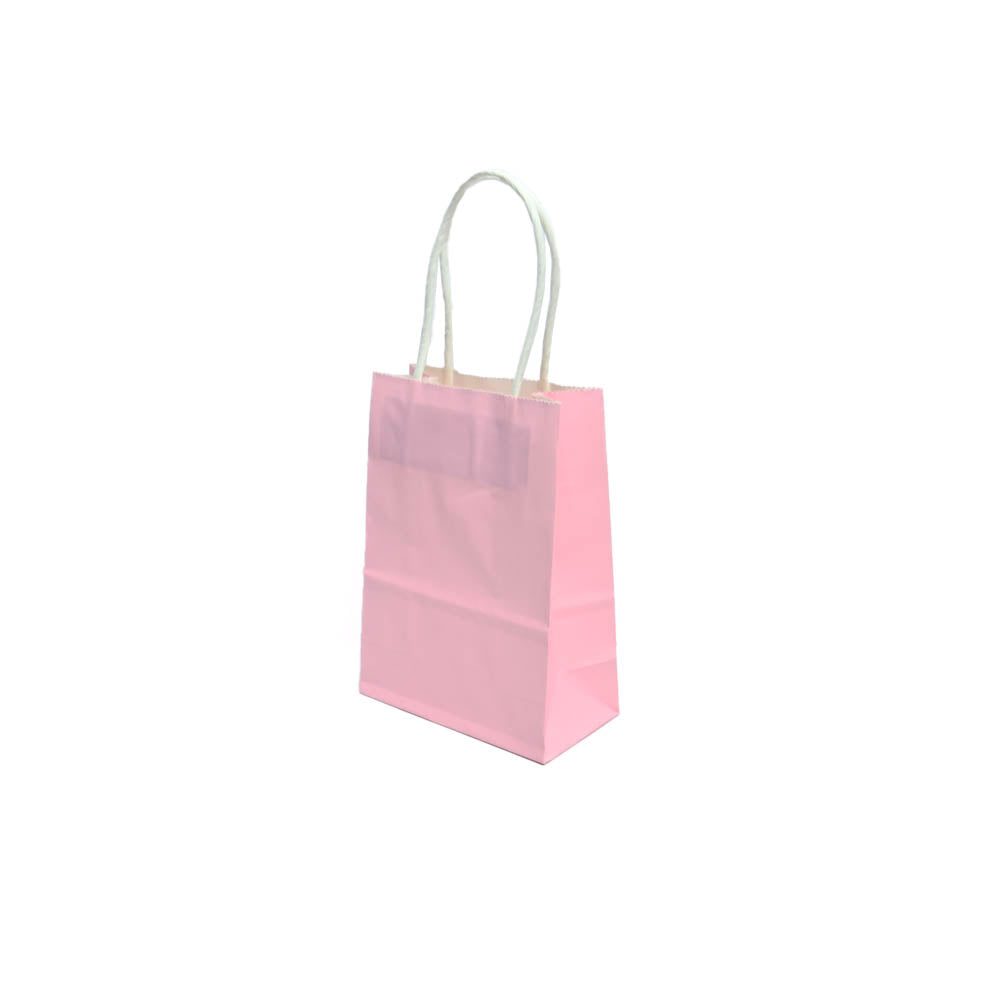 12 Bolsas Colores Kraft 11x14x6cm Boutique Cumpleaños con Asa Color: Rosa