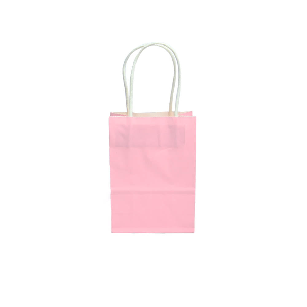 12 Bolsas Colores Kraft 11x14x6cm Boutique Cumpleaños con Asa Color: Rosa