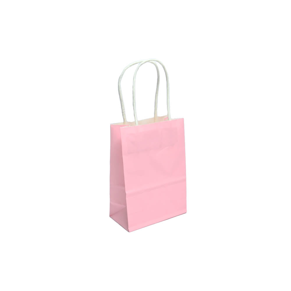 12 Bolsas Colores Kraft 11x14x6cm Boutique Cumpleaños con Asa Color: Rosa