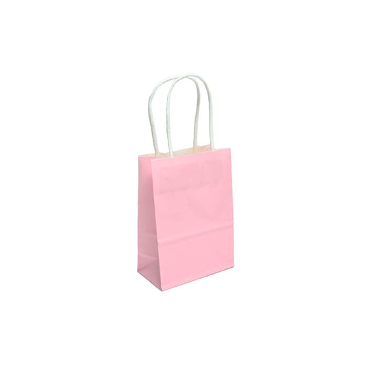 12 Bolsas Colores Kraft 11x14x6cm Boutique Cumpleaños con Asa Color: Rosa