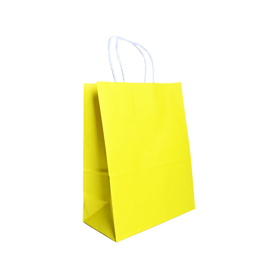 12 Bolsas Colores Kraft 16x21x8cm Boutique Cumpleaños con Asa Color: Amarillo