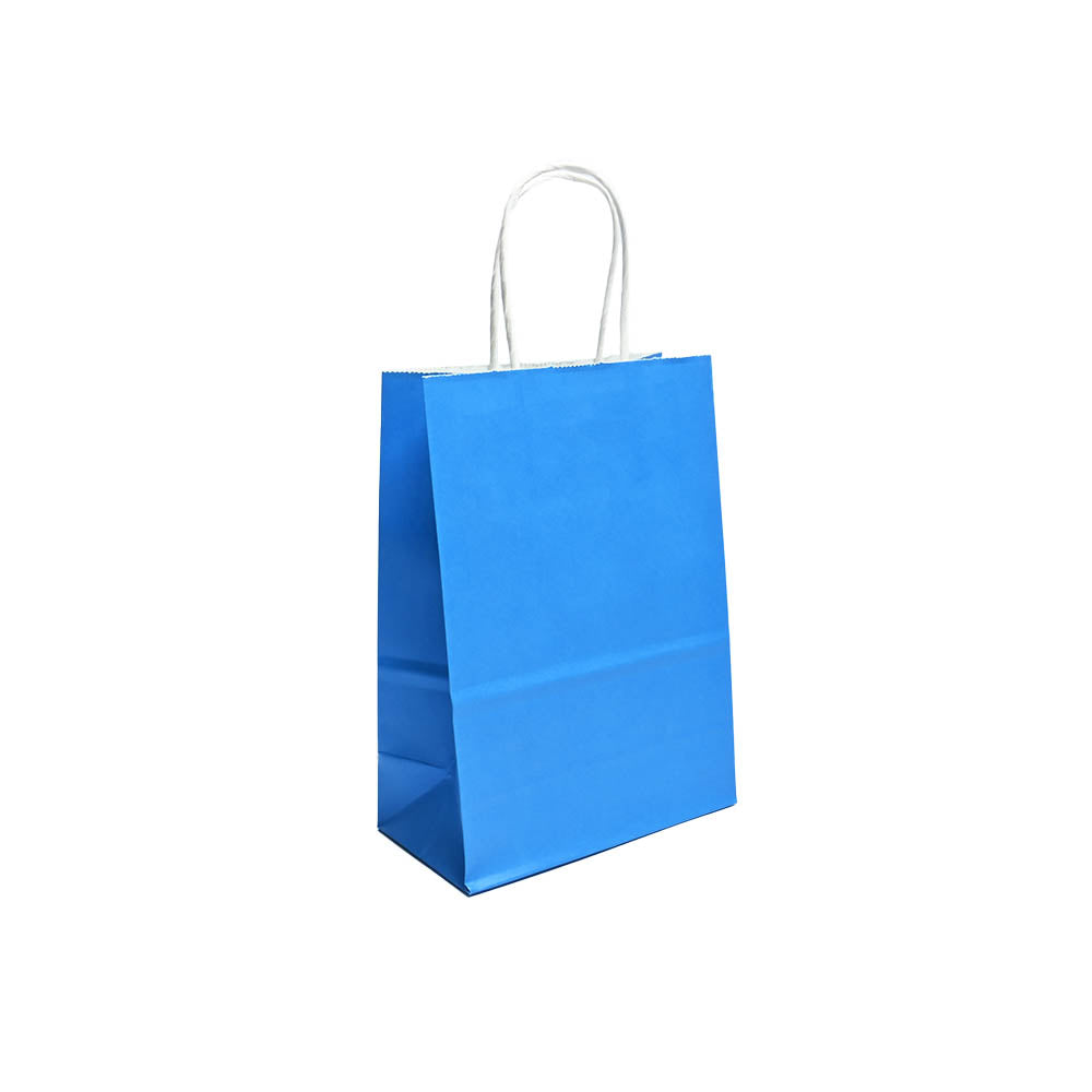 12 Bolsas Colores Kraft 16x21x8cm Boutique Cumpleaños con Asa Color: Azul