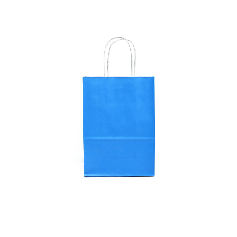 12 Bolsas Colores Kraft 16x21x8cm Boutique Cumpleaños con Asa Color: Azul