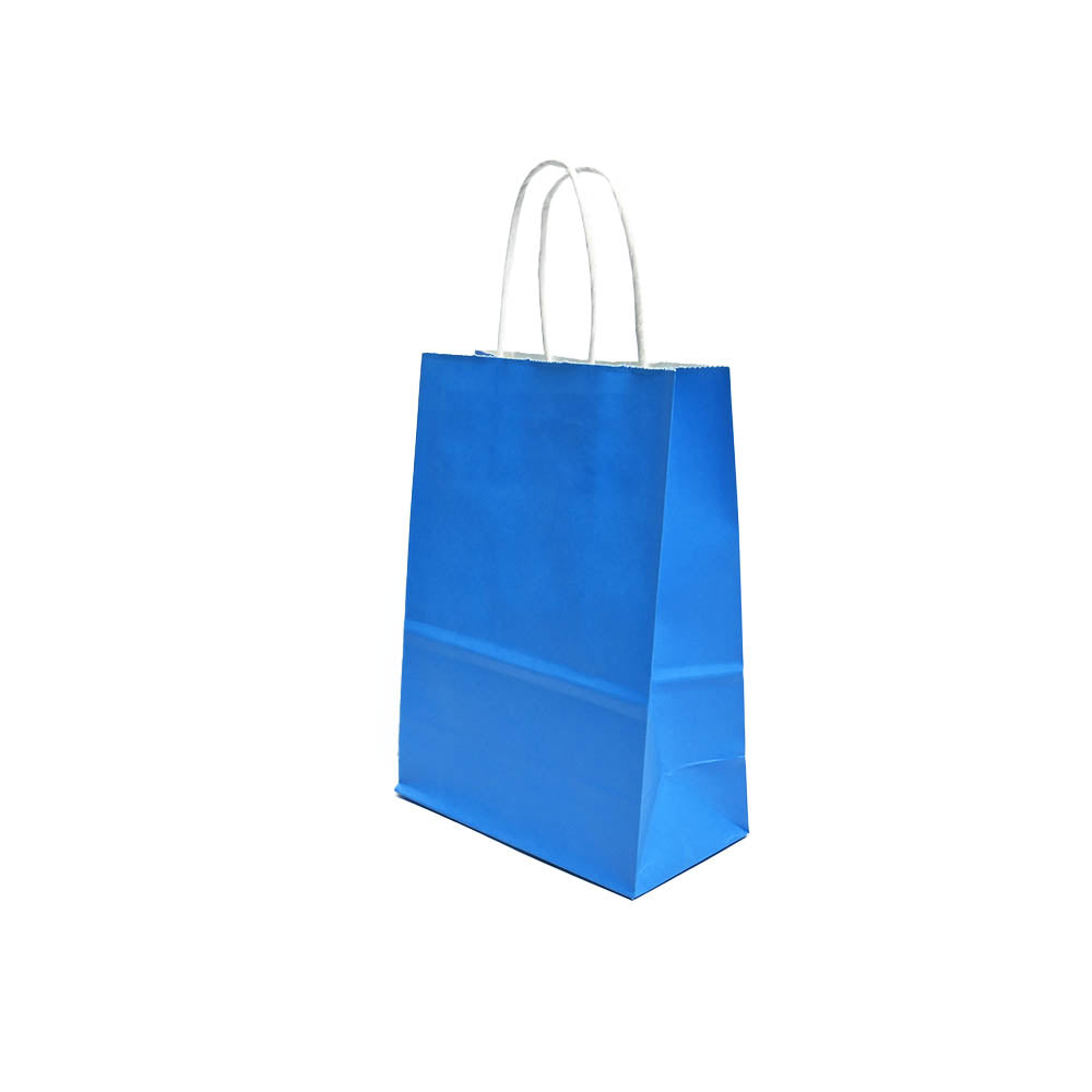12 Bolsas Colores Kraft 16x21x8cm Boutique Cumpleaños con Asa Color: Azul