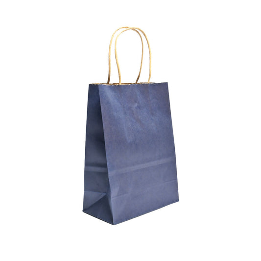 12 Bolsas Colores Kraft 16x21x8cm Boutique Cumpleaños con Asa Color: Azul Marino
