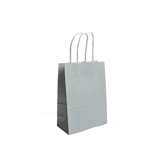 12 Bolsas Colores Kraft 16x21x8cm Boutique Cumpleaños con Asa Color: Gris