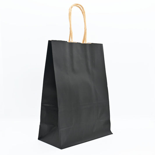 12 Bolsas Colores Kraft 16x21x8cm Boutique Cumpleaños con Asa Color: Negro