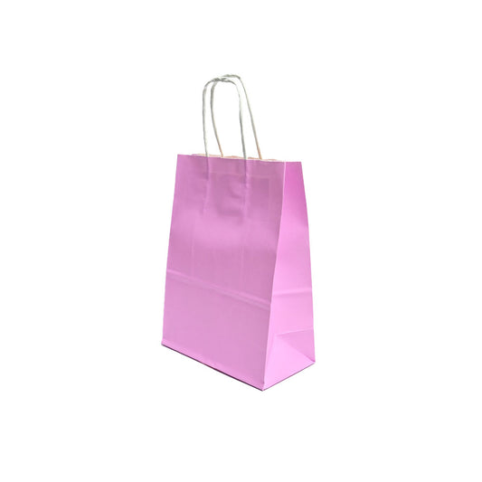 12 Bolsas Colores Kraft 16x21x8cm Boutique Cumpleaños con Asa Color: Rosa