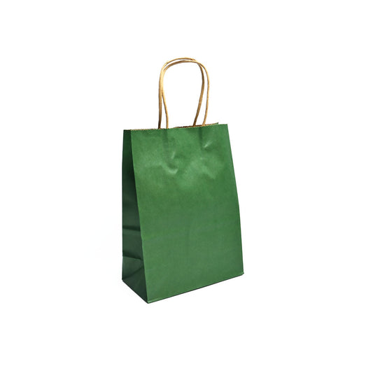 12 Bolsas Colores Kraft 16x21x8cm Boutique Cumpleaños con Asa Color: Verde Oscuro