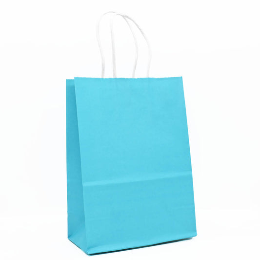 12 Bolsas Colores Kraft 16x21x8cm Boutique Cumpleaños con Asa Con Asa Color: Celeste