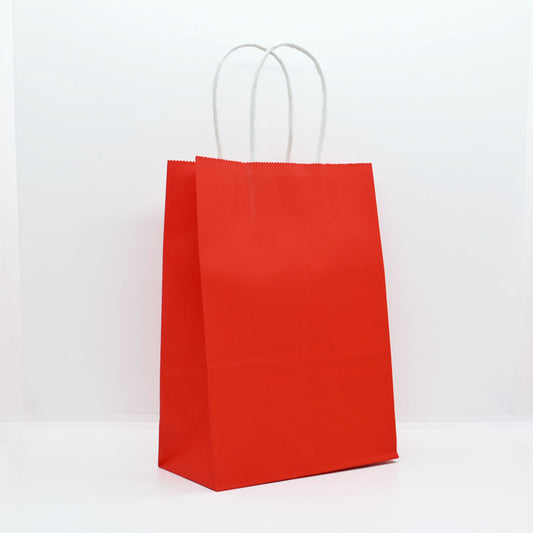 12 Bolsas Colores Kraft 16x21x8cm Boutique Cumpleaños con Asa Color: Rojo